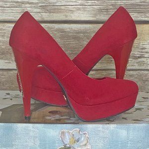 😎Summer Sale Dereon Red Faux Suede Platforms